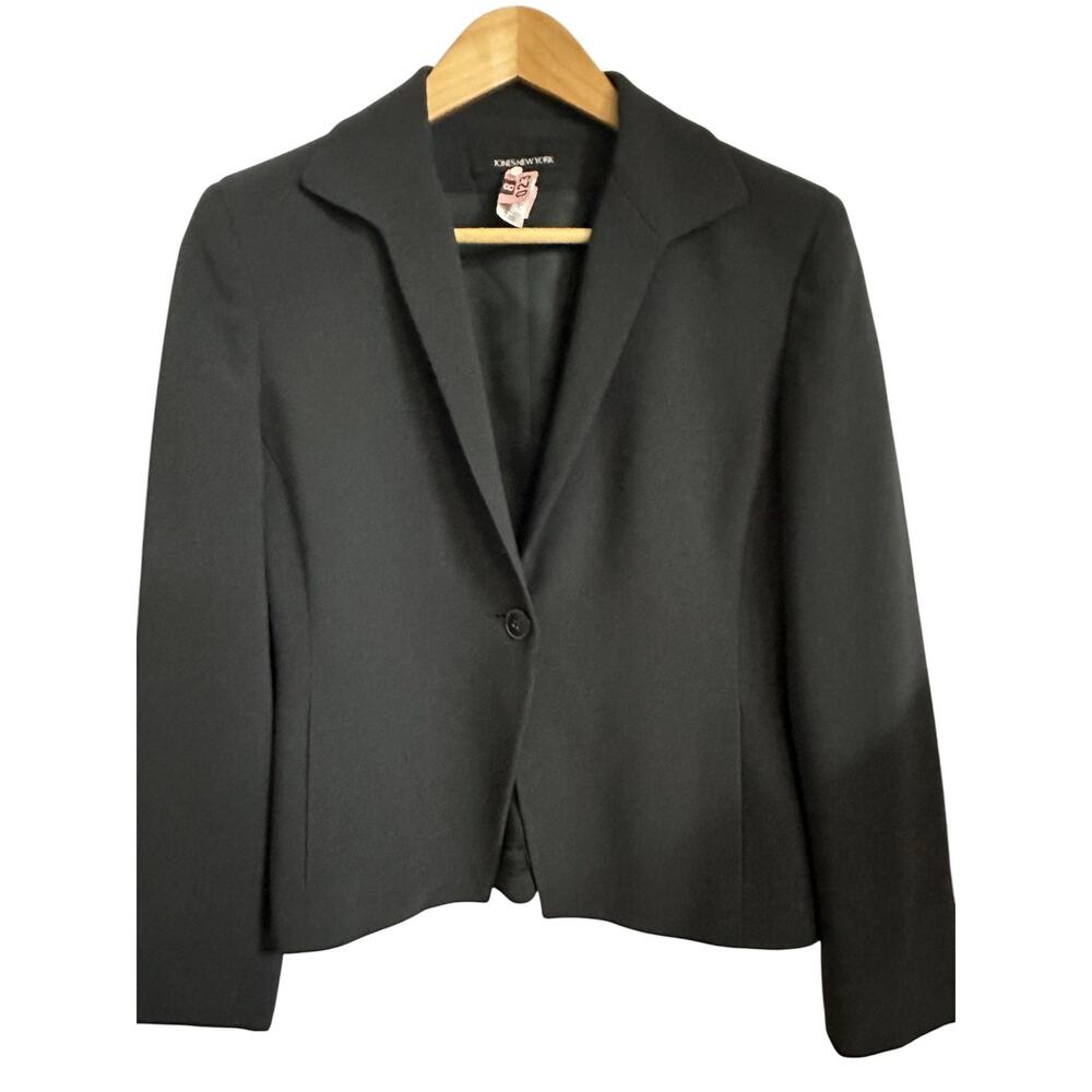 Jones New York Blazer Womens 4 Black One Button Lined Suit Jacket Work